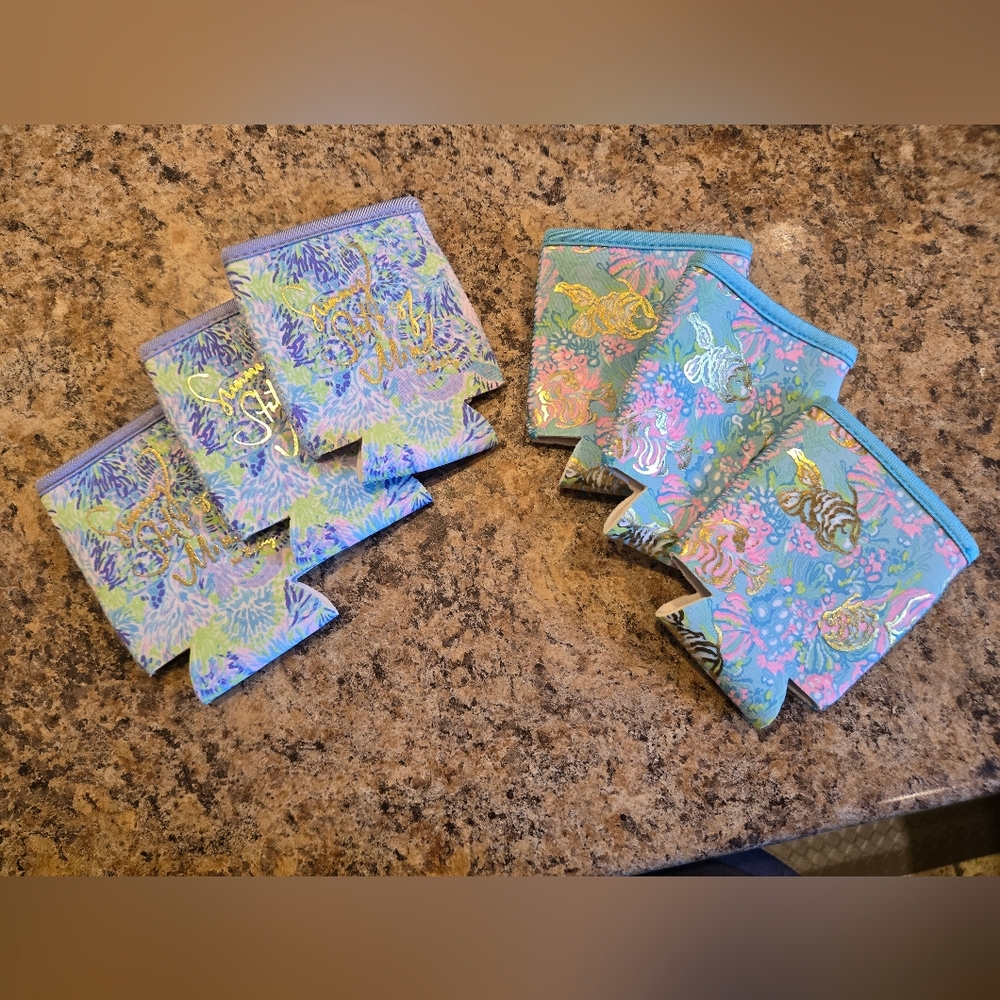NEW Lilly Pulitzer Can Coolers. 2 SETS - Blue and Pink